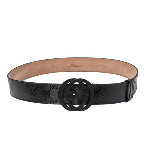 gucci black imprime canvas interlocking gg buckle belt|Gucci GG belt with Interlocking G buckle.